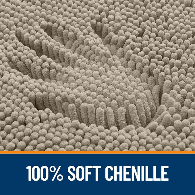 OLANLY Toilet Rugs U-Shaped 24x24, Soft Absorbent Chenille Contour Rugs | Warm Taupe, Quick-Drying Rubber Backing, Machine Washable Non-Slip Shaggy Bathroom Mat for Toilet, Home Decor Accessories