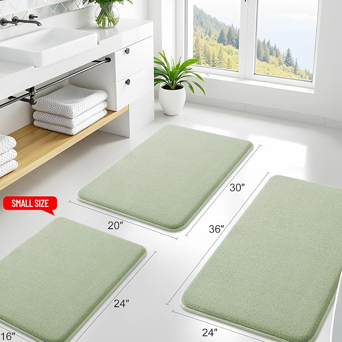 Smiry Memory Foam Bath Mat 59x35, Extra Soft Absorbent Bathroom Rugs | Sage Green Quick Dry, Machine Washable Bath Mats for Bathroom, Shower, Tub and Home Decor Accessories