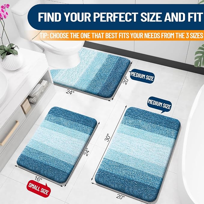 OLANLY Small Bathroom Rugs 24x16, Extra Soft Absorbent Microfiber Bath Rugs | Peacock Blue, Non-Slip Quick-Drying Rubber Backing, Washable Plush Bath Mat for Floor, Tub and Shower, Home Decor Accessories