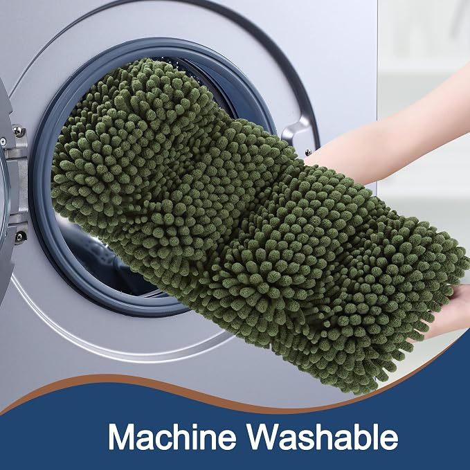 Non Slip Thick Shaggy Chenille Bathroom Rug Sets 2 Piece, Thickened Hot Melt Rubber Bottom Bath Mats for Bathroom, Bath Rugs Quick Dry Machine Washable for Shower (Loden, 32"x20" Plus 17"x24")