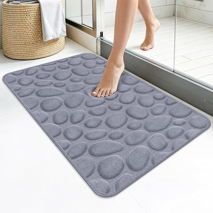 Stone Bath Mats, Non-Slip Memory Foam Bathroom Rugs, 20x32 Gray | TPR Rubber Backing,Ultra Soft,Highly Absorbent,Machine Washable,Quick Dry for Tub and Shower, Home Decor Accessories