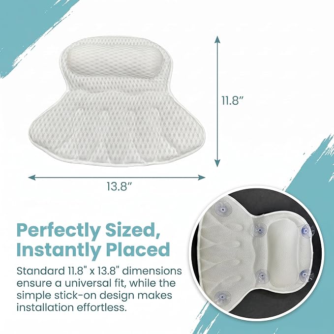 Bathtub Pillow for Neck and Back Support, Soft 4D Bath Pillow Tub Headrest | Ergonomic 4D Mesh Bath Pillow with 6 Suction Cups, Non-Slip Spa Bath Cushion Luxury Bath Accessories Spa for Women Gift