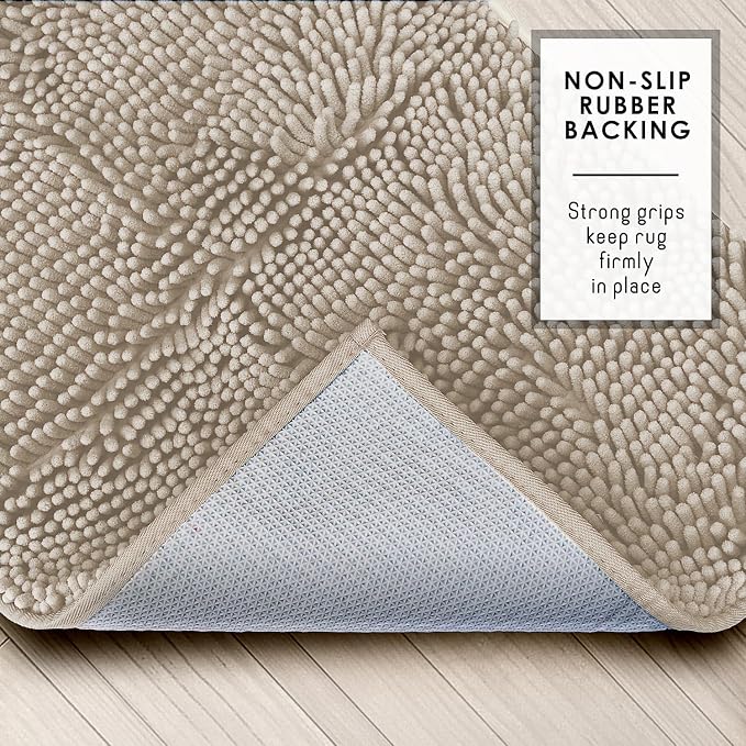Hearth & Harbor Bathroom Rugs, Chenille Bath Mat - Machine Washable Bath Mats for Bathroom Non-Slip Backing Rubber, Quick Dry Bathroom Mat