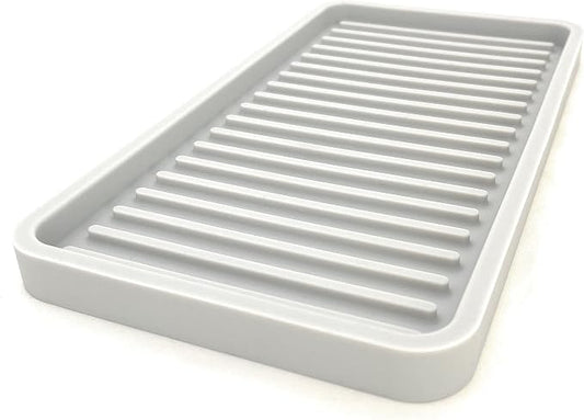 Silicone Sink and Surface Organizer Tray, Sponge Holder, Vanity Tray, Trivet, Heat Safe, Dishwasher Safe, for Bathroom and Kitchen Organization (Light Grey, 10"x5.25")