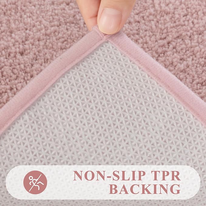 Pauwer Bathroom Rugs Sets 3 Piece, Microfiber Bath Mat Set, Dusty Pink | Non Slip Washable, Soft Plush, Extra Absorbent Bath Mats, U Shaped Contour Toilet Rug for Bathroom