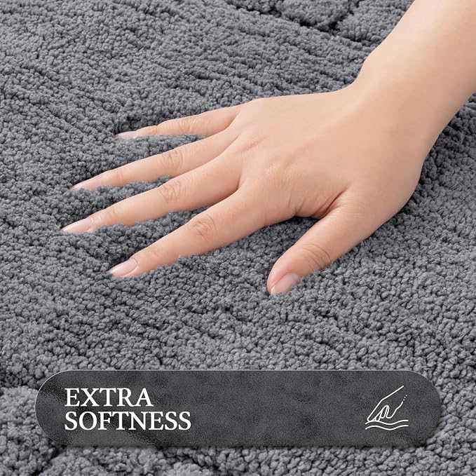 Pauwer Bathroom Rugs Sets 2 Piece, Non Slip Plush Bath Mats, Dark Grey | Machine Washable Shower Rugs, Absorbent Quick Dry Floor Mat for Bath Floor Tub and Shower