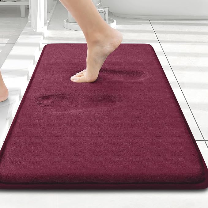 Smiry Memory Foam Bath Mat 24x16, Extra Soft and Absorbent Bathroom Rugs | Burgundy, Quick Dry Machine Washable Non-Slip Bath Mat for Bathroom Floor, Shower and Tub