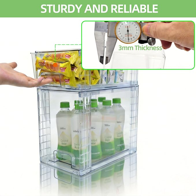High Clear Stackable Storage Drawers(4 Pack), High-strength Plastic Organizer Bins with Handles for Skincare Bathroom Cabinet Vanity Undersink Kitchen Pantry BPA-Free Storage Containers