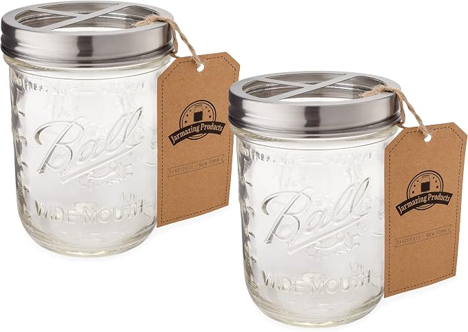 Jarmazing Products Mason Jar Toothbrush Holder - with 16 Ounce Ball Mason Jar – Made from Rust-Proof Stainless Steel - Two Pack