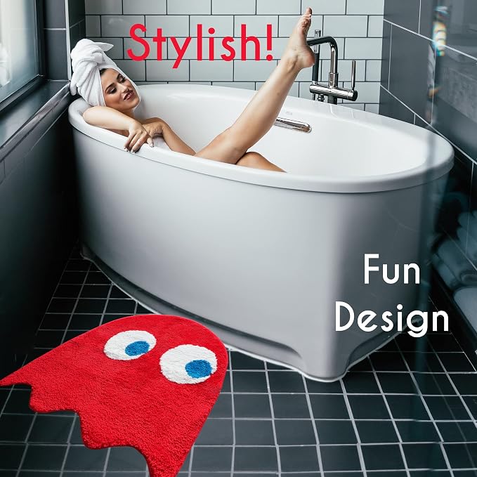Evovee Red Bathroom Rugs Cute Bath Mat Funny Decor Shower Red Rugs Funky Bedroom Aesthetic Fun Round Preppy Cool Apartment College Novelty Washable Bathmat Game Room Retro