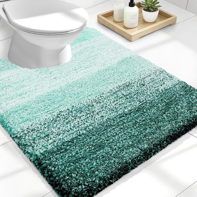 OLANLY Luxury Toilet Rugs U-Shaped 24x20, Soft Absorbent Microfiber Mat | Blackish Green, Non-Slip Quick-Drying Rubber Backing, Washable Plush Contour Bath Mat for Toilet Base, Home Decor Accessories