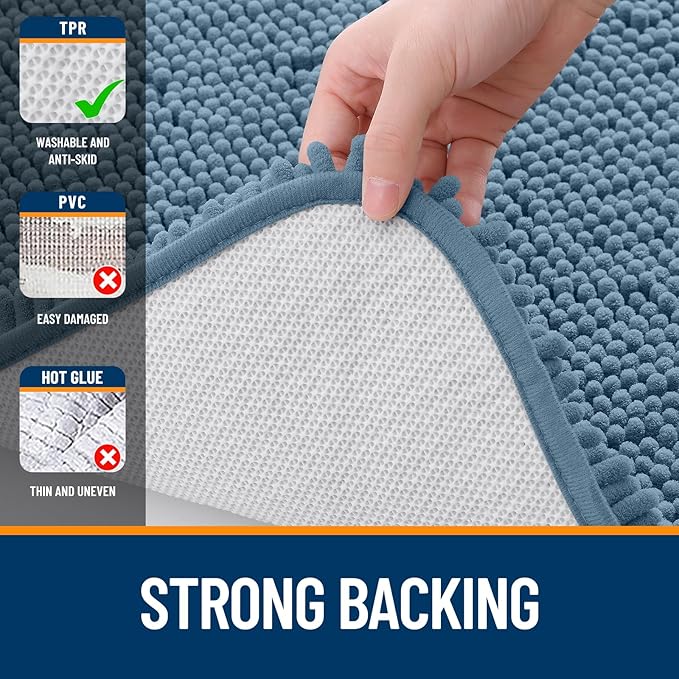 OLANLY Bathroom Runner Rugs 40x24, Extra Soft Absorbent Chenille Bath Rugs | Airy Blue, Quick-Drying Rubber Backing, Washable Long Bath Mat for Bathroom Floor, Tub and Shower, Home Decor Accessories