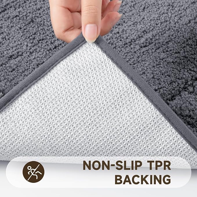 Pauwer Bathroom Rugs Set 5 Piece, Microfiber Bath Mat Set, Dark Grey | Non Slip Washable Bath Mat with U Shaped Toilet Rug, Plush Absorbent Shower Rug, Toilet Lid Cover, Quick Dry Floor Carpet