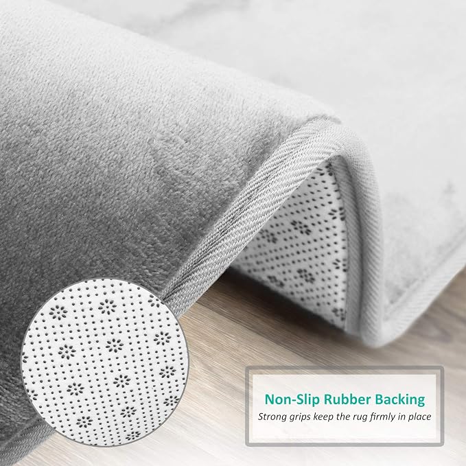 Clara Clark Bathroom Rugs, Velvet Memory Foam Bath Mat, Non-Slip, Machine Washable Bath Rugs - Dries Quickly, Ultra Soft Plush Bath Mats for Bathroom, 20 x 32, Silver