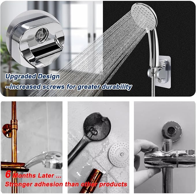 NearMoon Self Adhesive Shower Head Holder-Adjustable Handheld Shower Holder NO Drilling Wall Mount Waterproof (2 Pack, Chrome Finish)