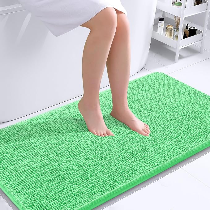OLANLY Bathroom Runner Rugs 44x24, Soft Absorbent Chenille Bath Rugs, Rubber Backing Quick Dry, Machine Washable Long Bath Mats for Bathroom Floor, Tub and Shower, Home Decor Accessories, Mint Green | Mint Green, Quick-Drying Rubber Backing, Washable L...