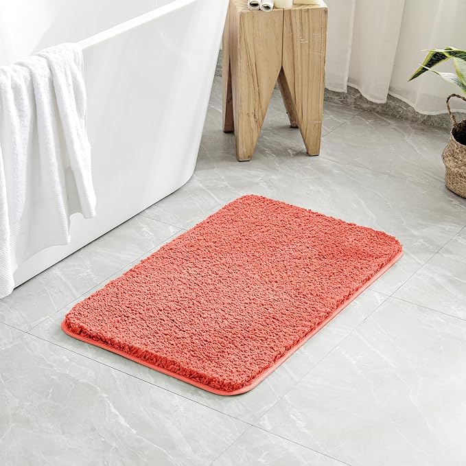 MIULEE Living Coral Bathroom Rugs Set 2 Piece Soft Bath Mats 16x24+20x30 in | Soft Absorbent Microfiber Bath Rugs, Non Slip, Quick Dry, Fluffy Bath Rugs for Bathroom Floor Tub Showers, Machine Washable