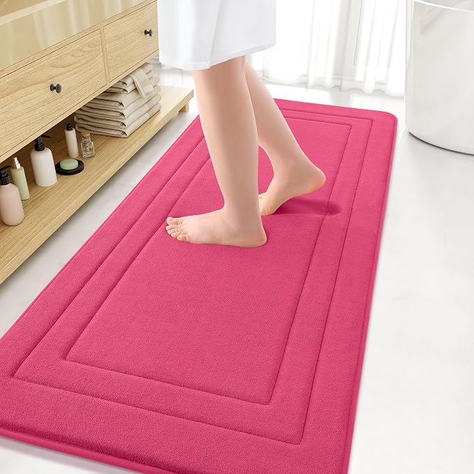 Arotive Memory Foam Bathroom Rug Mat 59x24, Ultra Soft and Absorbent Bath Mat, Machine Wash Dry, Comfortable Bath Rug Carpet for Bathroom Floor, Tub and Shower, Deep Pink
