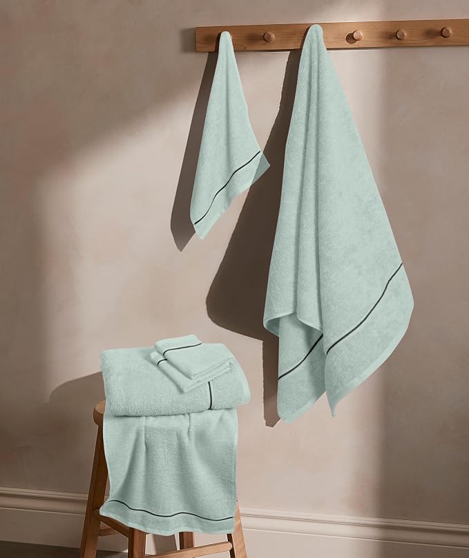 MyOwn Ultra Soft 6 Pack Cotton Towel Set, Contains 2 Bath Towels 28x55 inch, 2 Hand Towels 16x24 inch & 2 Wash Coths 12x12 inch, Ideal Everyday use, Compact & Lightweight - Sea Green