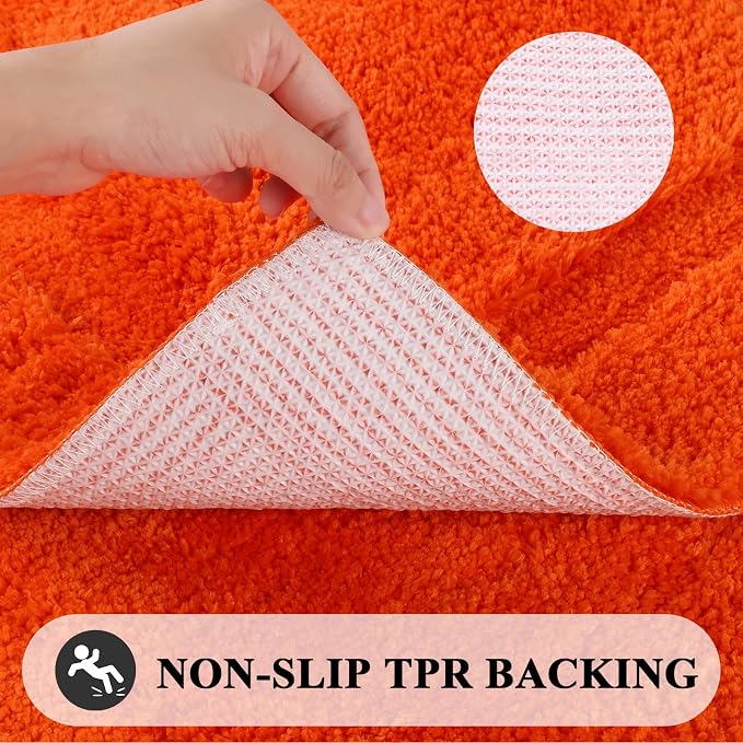 SHACOS Soft Microfiber Bathroom Rugs Set of 2 Pieces, Orange | 47x20 + 32x20, Absorbent Plush Bath Rugs, Non Slip Washable Shaggy Bath Mats, Fluffy Bathroom Runner Floor Mats Shower Rug