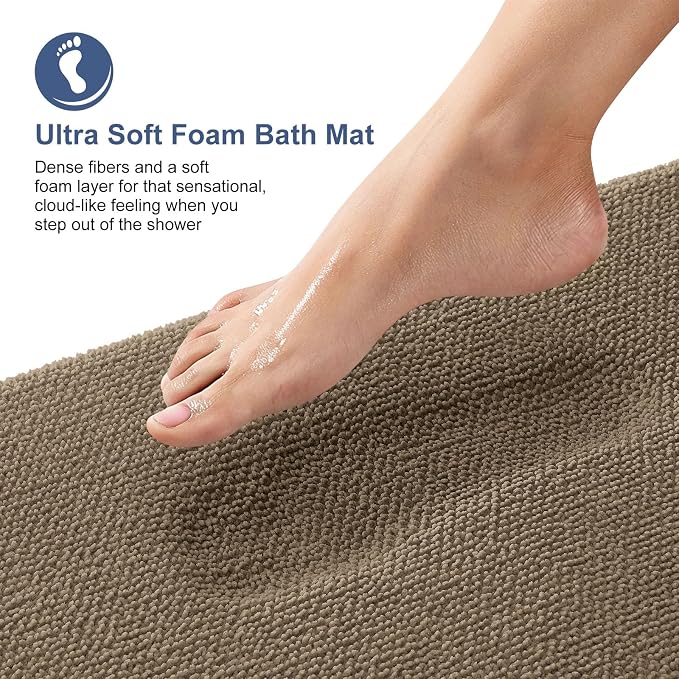 OLANLY Thick Memory Foam Small Bathroom Rug 24x16, Absorbent Bath Mat, Tan | Soft Quick Dry Bath Rugs, Non-Slip Carpet, Machine Washable Mat for Bathroom Floor, Tub and Shower, Home Decor Accessories