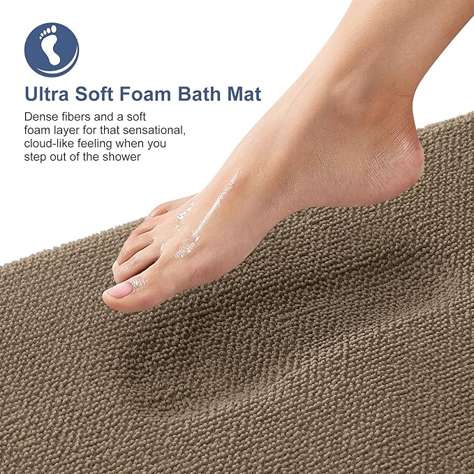 OLANLY Memory Foam Bathroom Runner Rugs 40x24, Absorbent Long Bath Mat, Tan | Soft Quick Dry Bath Rugs, Non-Slip Carpet, Machine Washable Mat for Bathroom Floor, Tub and Shower, Home Decor Accessories