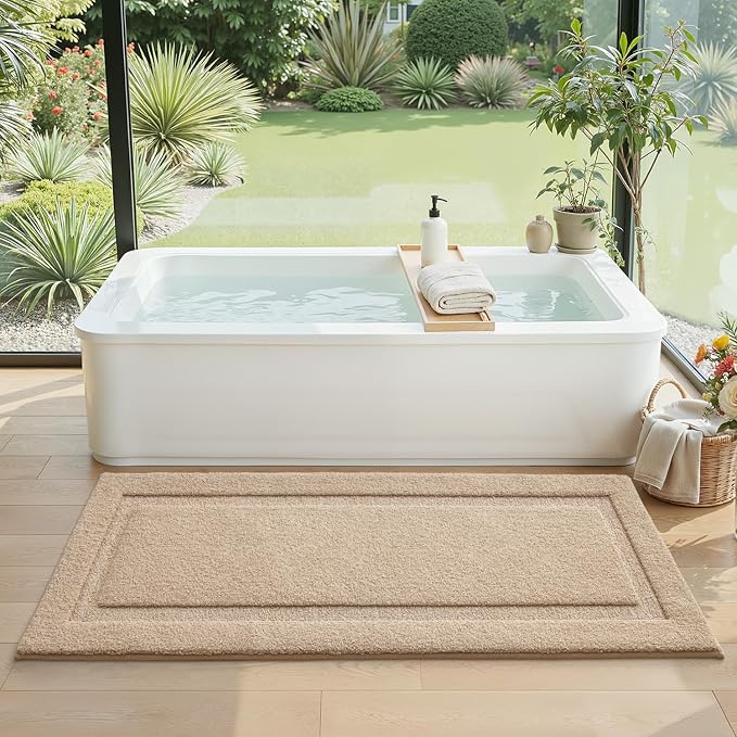 LUMI Ultra Soft Bathroom Runner Rugs, Non Slip Bath Mat 24x60, Beige | Machine Washable with Rubber Backing, Quick Dry, Premium Microfiber Carpet for Shower Floor