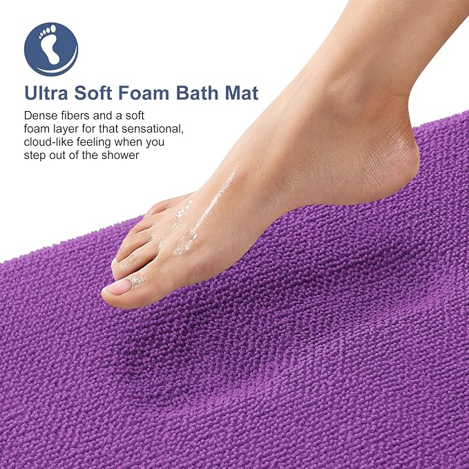 OLANLY Thick Memory Foam Bathroom Rugs 30x20, Absorbent Bath Mat, Purple | Soft Quick Dry Bath Rugs, Non-Slip, Machine Washable Carpet for Bathroom Floor, Tub and Shower, Home Decor Accessories