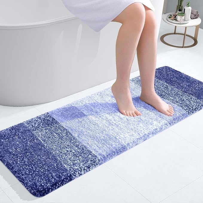 OLANLY Bathroom Runner Rug 47x17, Extra Soft Absorbent Microfiber Bath Rugs | Blue-Violet, Non-Slip Quick-Drying Rubber Backing, Washable Long Bath Mat for Floor, Tub and Shower, Home Decor