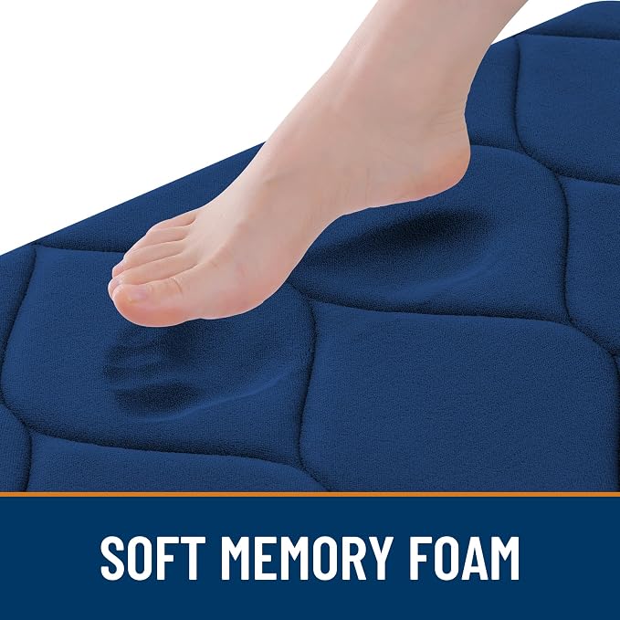 Smiry Memory Foam Bath Mat 36x24, Ultra Soft Absorbent Bathroom Rugs | Navy Blue, Plush Quick Dry and Machine Washable Cushion Bath Mats for Bathroom, Shower, Tub & Home Decor