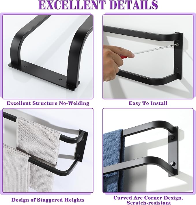 Alise Double Towel Bars 16 Inch, Towel Rack for Bathroom Stainless Steel Bathroom Towel Rack Wall Mounted Towel Holder, Matte Black