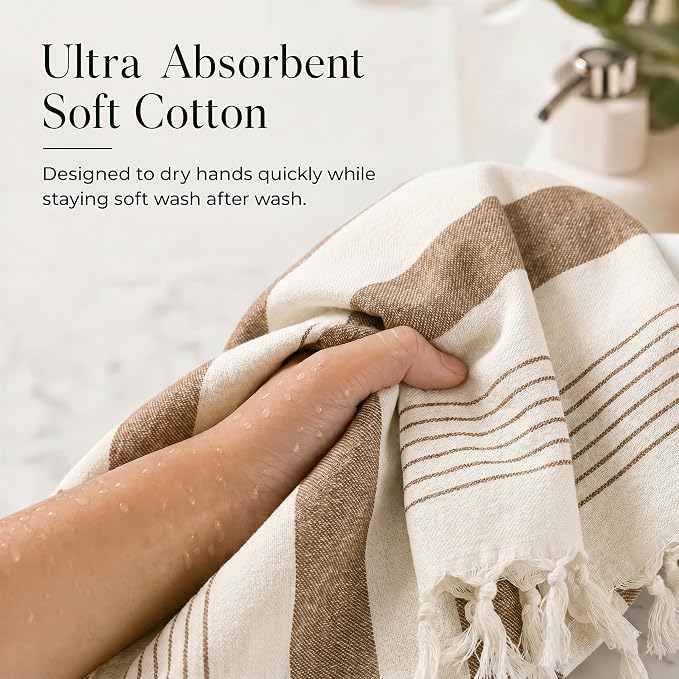 KIBAGA Decorative Hand Towels for Your Bathroom Or Kitchen - Luxurious Set of 2 Soft Boho Cotton Towels are Absorbent, Lightweight & Dry Quickly - Perfect to Elevate Any Bath Decoration at Home