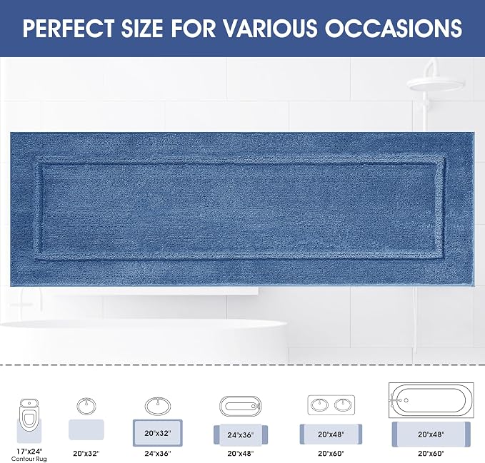 IM HOME Bathroom Rugs 59"x20", Ultra Soft Thick Plush Fluffy Microfiber Absorbent Bath Mat, Non-Slip Backing, Machine Washable Bath Mats for Bathroom Floor, Tub and Shower, Blue