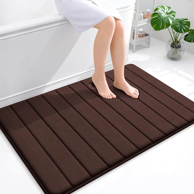 OLANLY Memory Foam Large Bath Mat 44x32, Super Soft Absorbent Bathroom Rugs | Brown, Quick Dry Bath Rug, Machine Washable Shower Floor Mats, Bathmat Carpet for Bathroom Floor, Tub and Shower