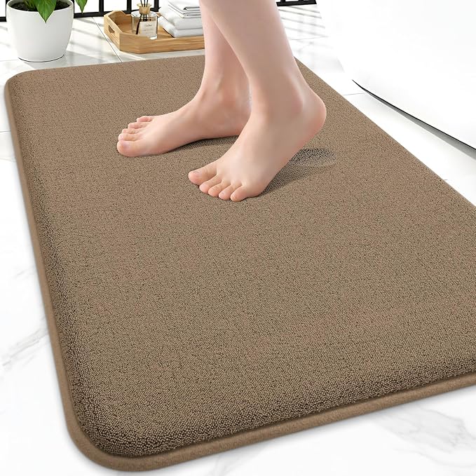 Smiry Memory Foam Bath Mat 24x16, Extra Soft Absorbent Bathroom Rugs | Camel Quick Dry, Machine Washable Bath Mats for Bathroom, Shower, Tub and Home Decor Accessories