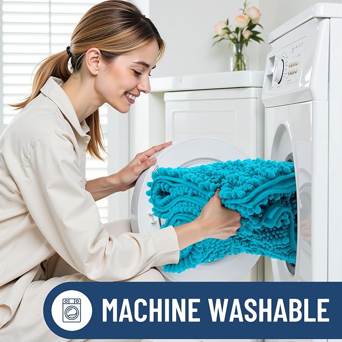 Smiry Bathroom Rugs 30X20, Extra Soft Rubber Backing Chenille Bath Mats | Aqua Sky Machine Washable Non Slip Quick Dry Bath Mats for Bathroom Floor, Tub, Shower, Home Decor Accessories