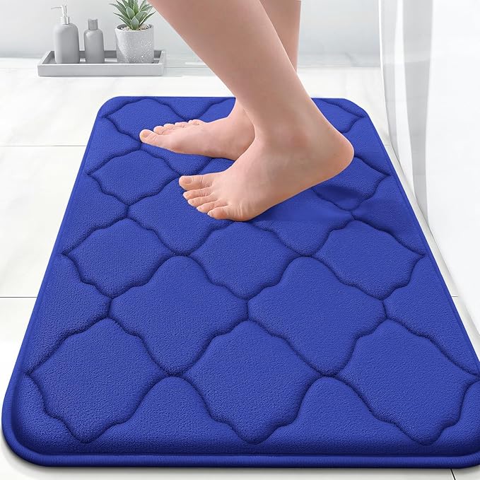 OLANLY Memory Foam Bath Mat Rug 24x16, Ultra Soft Bathroom Rugs, Royal Blue | Thick Absorbent Carpet, Non-Slip Backing, Machine Washable, for Bathroom Floor, Tub, Shower and Home Decor Accessories