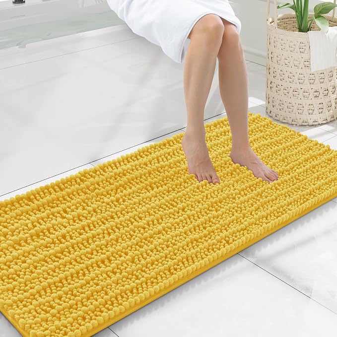 Smiry Bathroom Rugs 47X20, Extra Soft Rubber Backing Chenille Bath Mats | Yellow Machine Washable Non Slip Quick Dry Bath Mats for Bathroom Floor, Tub, Shower, Home Decor Accessories
