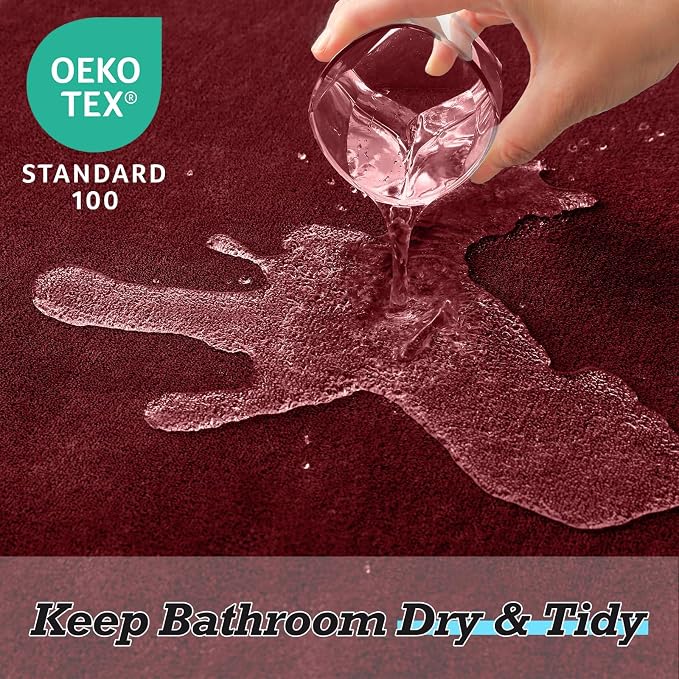 Bathroom Rugs Sets 3 Piece, Non-Slip & Quick Dry Bath Mat Set, Ultra Soft Velvet Bath Rugs for Bathroom, Toilet and Shower Floor, Red