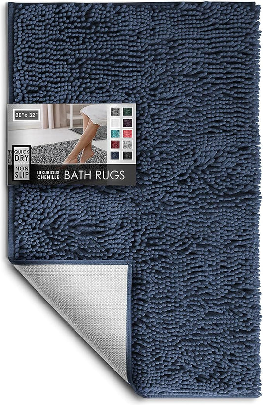 Hearth & Harbor Bathroom Rugs, Chenille Bath Mat - Machine Washable Bath Mats for Bathroom Non-Slip Backing Rubber, Quick Dry Bathroom Mat