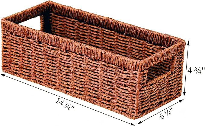 Vagusicc Wicker Storage Basket, Paper Rope Wicker Baskets with Handles, Toilet Paper Basket for Toilet Tank Top, Small Wicke Baskets for Organizing Shelves, 2-Pack, Orange