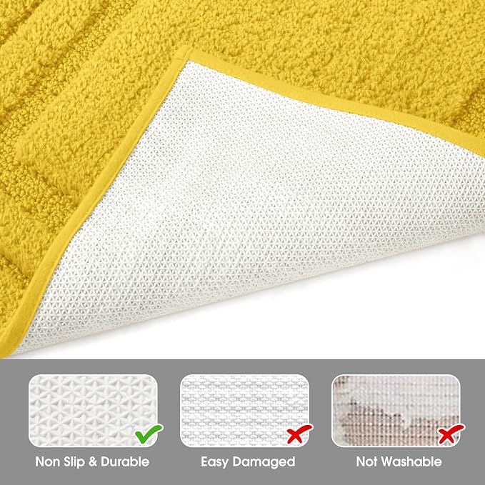 HOMEIDEAS Bathroom Rugs Sets 2 Piece, Super Soft Non Slip Bath Mat Yellow | Ultra Absorbent, Microfiber Machine Washable Bath Rug Set, for Bathroom, Tub, Shower 20" x 32" + 16" x 24"