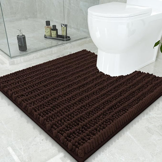 Smiry Bathroom Toilet Rugs U Shaped 24x24, Chenille Bath mats for Toilet | Brown Extra Soft Absorbent Non Slip Rubber Backing Contour Bath Rugs for Toilet, Machine Washable Contoured Bath Mats