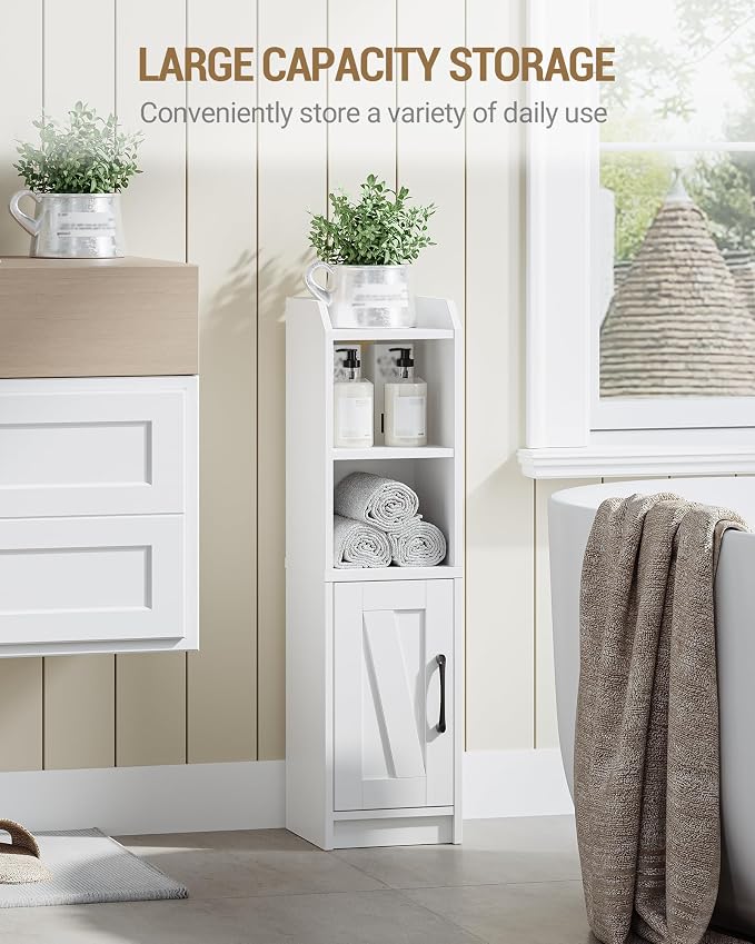 Hzuaneri Bathroom Storage Cabinet, Small Farmhouse Corner Floor Cabinet with Door and Shelves, Narrow Toilet Paper Holder Stand, Bathroom Organizer with Adjustable Shelf, for Small Spaces, White