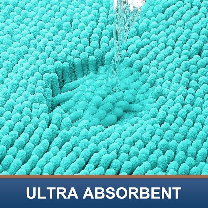 Smiry Chenille Bathroom Rugs Sets 2 Piece (34x21+30x20, Turquoise) | Soft Absorbent Machine Washable Non Slip Shaggy Bath Rug Set for Tub, Shower, and Floor, Home Decor