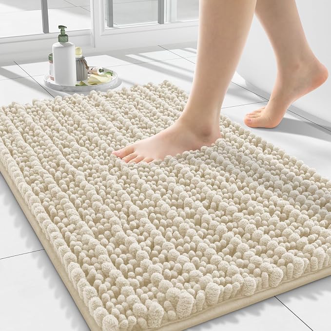Smiry Bathroom Rugs 24X16, Extra Soft Rubber Backing Chenille Bath Mats | Sand Machine Washable Non Slip Quick Dry Bath Mats for Bathroom Floor, Tub, Shower, Home Decor Accessories