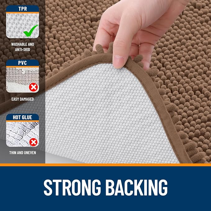OLANLY Bathroom Runner Rugs 45x27, Extra Soft Absorbent Chenille Bath Rugs | Mocha, Quick-Drying Rubber Backing, Machine Washable Long Bath Mat for Bathroom Floor, Tub and Shower, Home Decor Accessories