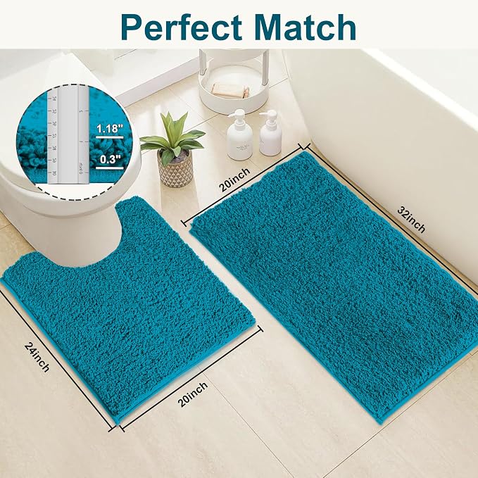 Bathroom Rugs Sets 2 Piece Non Slip Washable Bath Mat Set | Microfiber bath rug set with toilet mats for bathroom , Soft Absorbent toilet rug set TPR Rubber Backed bathroom floor mat