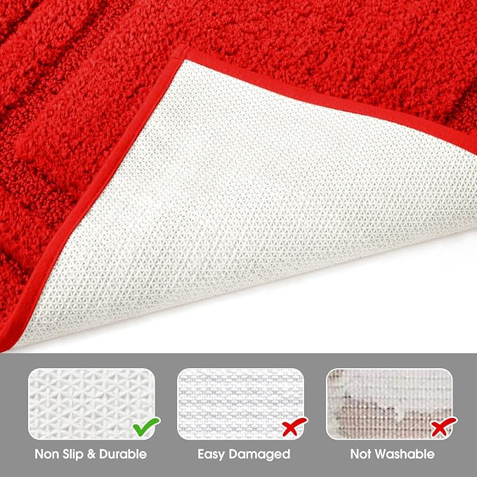 HOMEIDEAS Bathroom Rugs Sets 2 Piece, Super Soft Non Slip Bath Mat Red | Ultra Absorbent, Microfiber Machine Washable Bath Rug Set, for Bathroom, Tub, Shower 20" x 32" + 16" x 24"