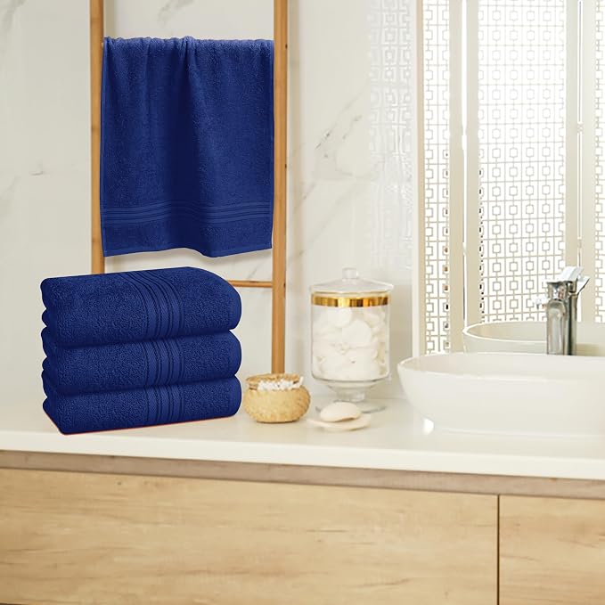BOUTIQUO Ultra Soft Cotton 6 -Piece Hand Towel Set 16x24 Inch, Ideal for use in Bathroom, Kitchen, Gym, Spa & General Cleaning, Compact & Lightweight Multi Purpose Hand Towels - Navy Blue